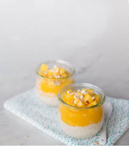 Overnight-Oats mit Mango Arbeitszeit 15 Min.Kühlzeit 12 Std. Gesamtzeit 12 Std. 15 Min.